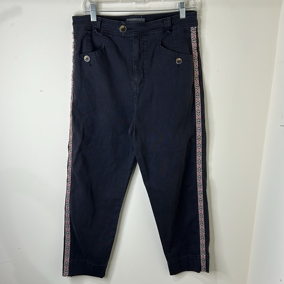 BY ANTHROPOLOGIE Canvas Tapered Embroidered Side Stripe  Trouser Ankle Pants 6 - Picture 5 of 16